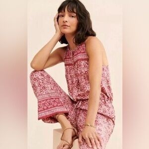 Faherty Adella jumpsuit Sun up block print organic cotton. NWOT